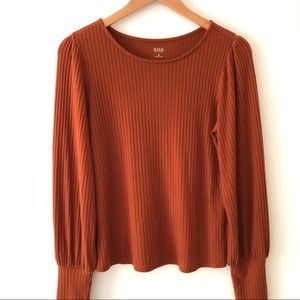A.N.A. Rust Orange Ribbed Blouse